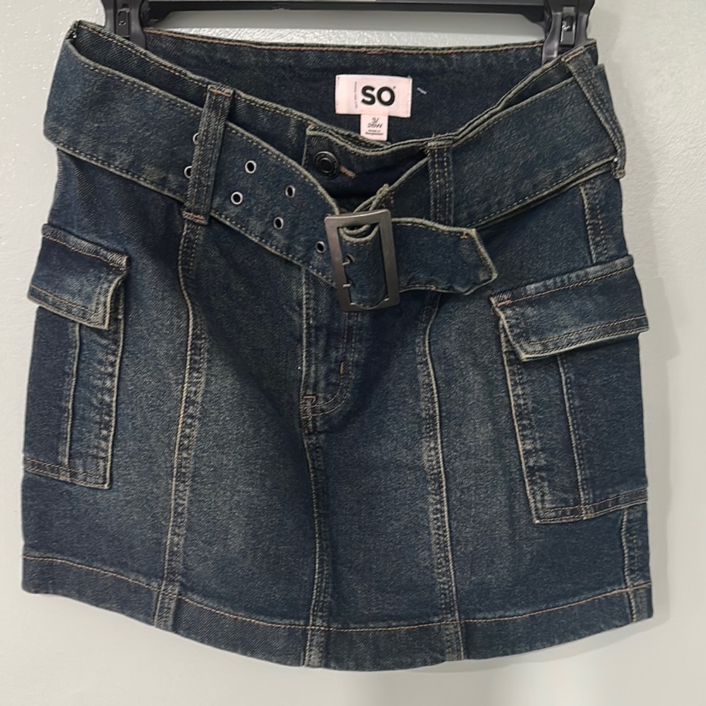 SO Belted Denim Skirt with Pockets